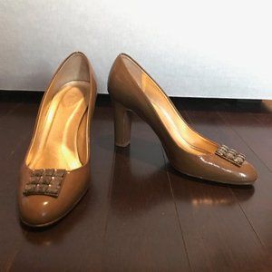 J. Crew Taupe Patent Leather Stacked Heels